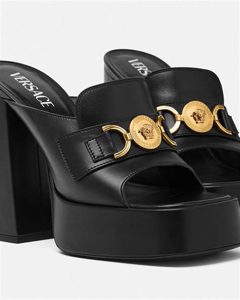 versace leather platform wedge mules|Versace medusa 95 sandals.